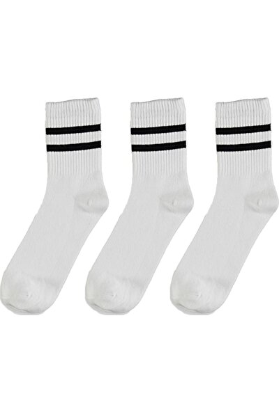 Trick or Treat 3'lü Paket Pamuklu Çizgili Yarım Konç Erkek - Kadın Çorap