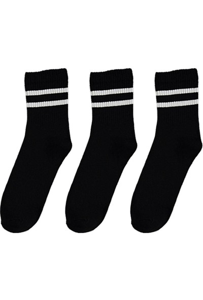 Trick or Treat 3'lü Paket Pamuklu Çizgili Yarım Konç Erkek - Kadın Çorap
