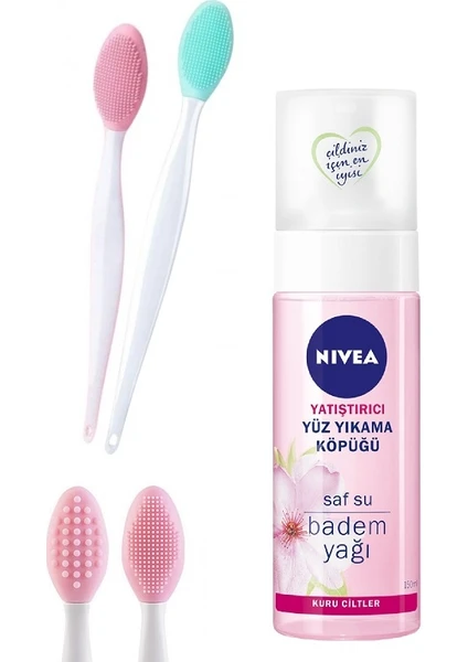 Çift Taraflı Siyah Nokta Gözenek Temizleyici Fırça ve Nivea Canlandırıcı Yüz Yıkama Köpüğü Kuru Ciltler