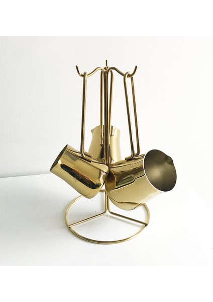 Piramit Tam Gold 3'lü Cezve Seti Standlı