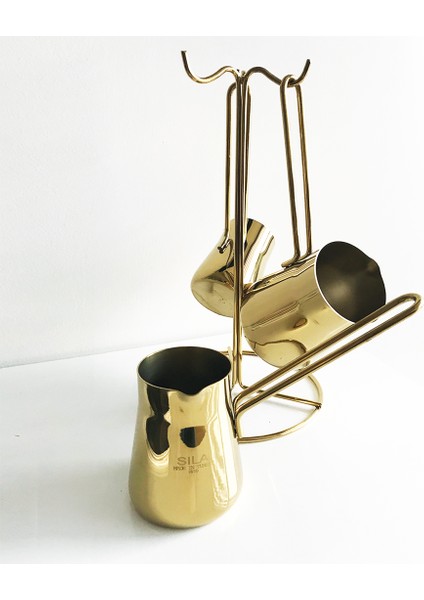Piramit Tam Gold 3'lü Cezve Seti Standlı