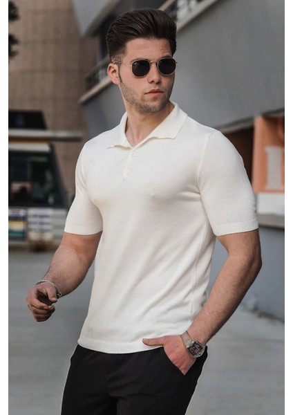 Ekru Polo Yaka Erkek Triko Tişört 5078