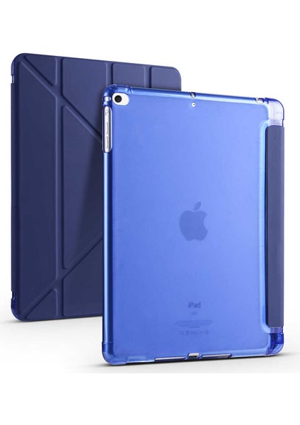 Apple iPad 9.7" 5. 6. Nesil 2017 2018 Kılıf Premium Kalemlikli Standlı Katlanabilir Kılıf Lacivert