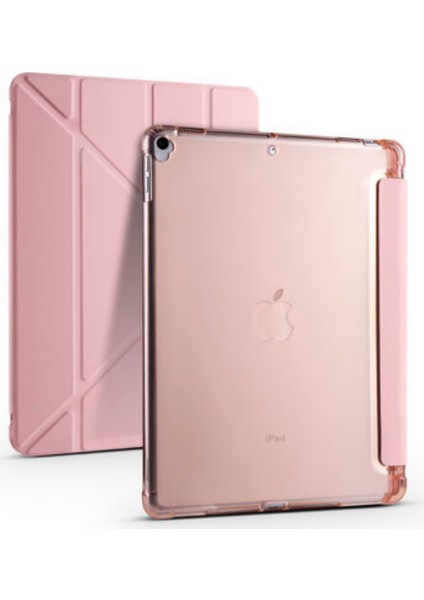 Apple iPad Uyumlu 10.2" 8. Nesil Kılıf Kalemlikli Premium Standlı Katlanabilir Kılıf Rose Gold