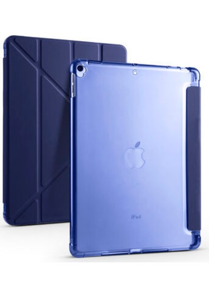 Apple iPad Uyumlu 10.2" 8. Nesil Kılıf Kalemlikli Premium Standlı Katlanabilir Kılıf Lacivert