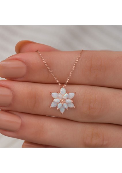 925 Ayar Opal Taşlı Gümüş Lotus Kolye fiyatları