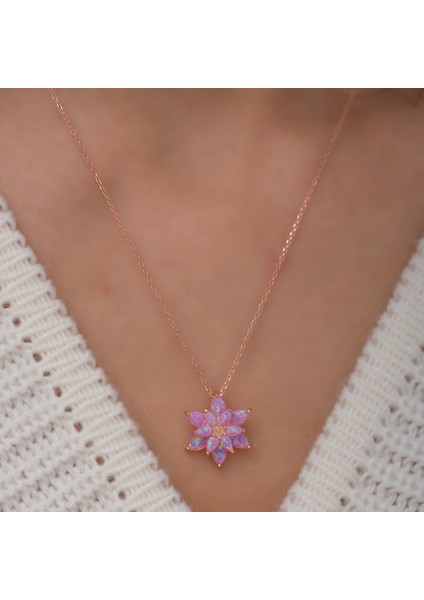 925 Ayar Opal Taşlı Gümüş Lotus Kolye