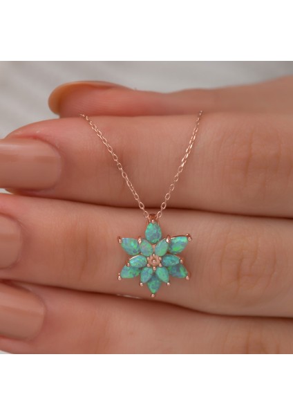 925 Ayar Opal Taşlı Gümüş Lotus Kolye fiyatları