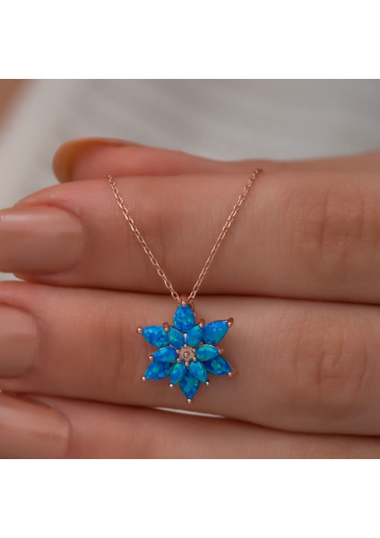 925 Ayar Opal Taşlı Gümüş Lotus Kolye