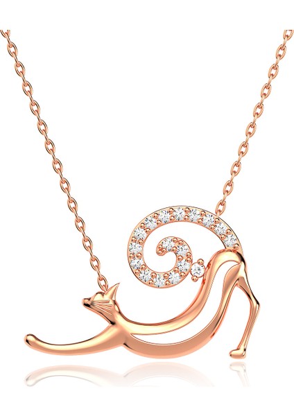 Tembel Kedi Rose Gümüş Kolye