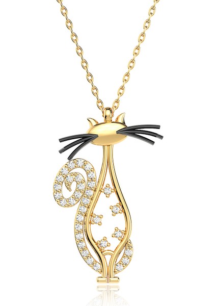 Lava Kuyruklu Kedi Altın Kaplama Gümüş Kolye