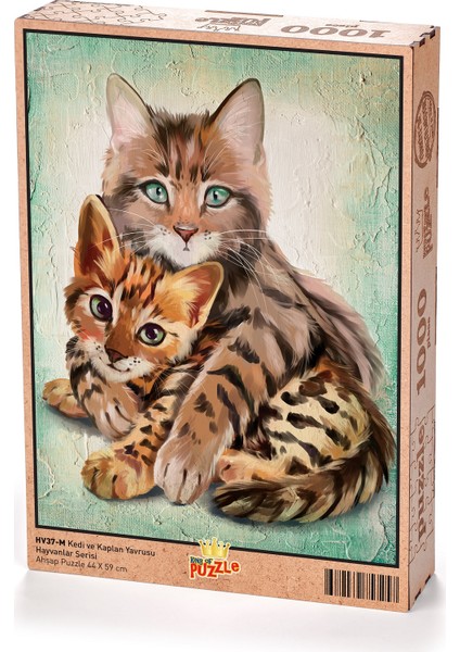 King Of Puzzle Kedi ve Kaplan Yavrusu Ahşap Puzzle 1000 Parça