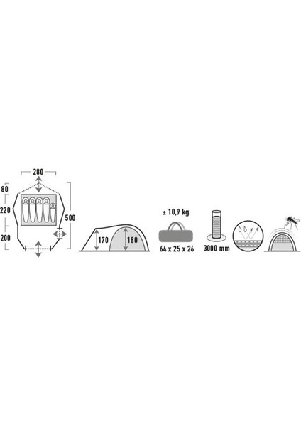 High Peak Amora 5 Kişilik Kamp Çadırı - Gri