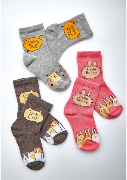 Çocuk Tavşan Hello Bunny Soket Çorap Pamuklu (Penye) 3'lü