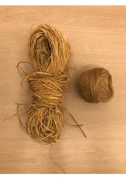 100 Gram Doğal Rafya & 100 Metre Jüt Kırnap 1 Adet Süsleme, Hobi, Makrome, Saman Ip, Muz Lifi