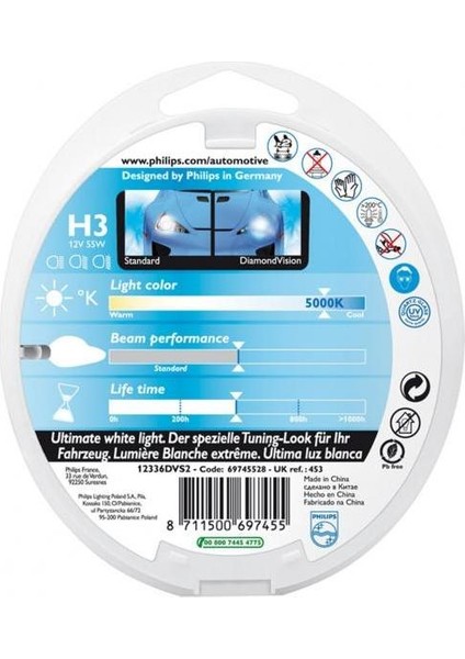 H3 Diamond Vision 12336 Dv Tam Beyaz Işık Ampul Seti EAN-8711500696694