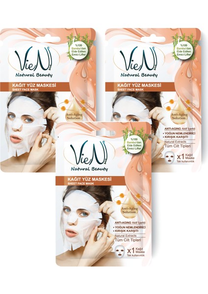 Kağıt Yüz Maskesi Anti Aging + Yoğun Nemlendirici + (3'lü Paket)
