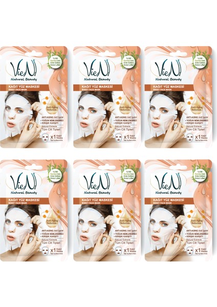 Kağıt Yüz Maskesi Anti Aging + Yoğun Nemlendirici + (6'lı Paket)