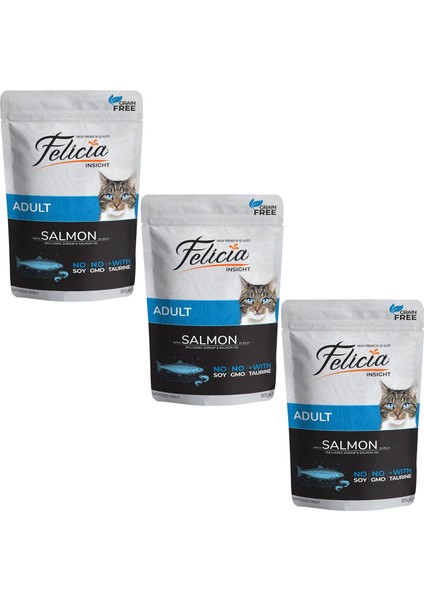 Tahılsız Yetişkin Somonlu Yaş Kedi Maması 85 gr (3 Adet)