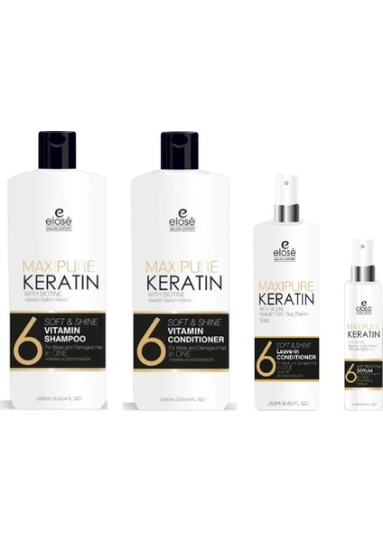 Maxıpure Keratin ve Biotin Saç Bakım Şampuanı 1000 ml + Saç Bakım Kremi 1000 ml + Saç Bakım Sütü 250 ml + Saç Bakım Serumu 125 ml 4'lü Bakım Set