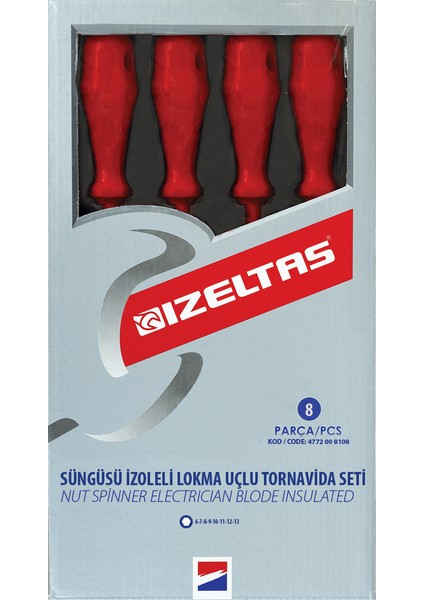 Izeltaş- 4773008108- 1000V Süngüsü Izoleli Lokma Uçlu Tornavida Seti 8 Parça