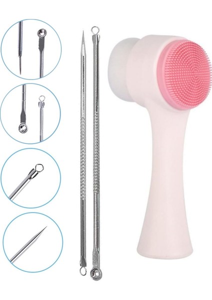 Çift Taraflı Yüz Temizleme Fırçası ve 2li Komedon Seti ve Siyah Nokta Temizleyici
