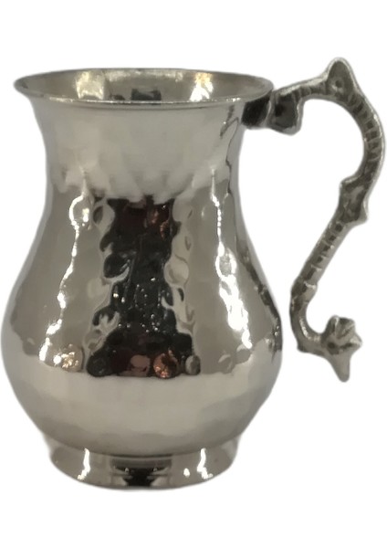 Bakır Bardak Kalın Dövme Gümüş 2’li Set