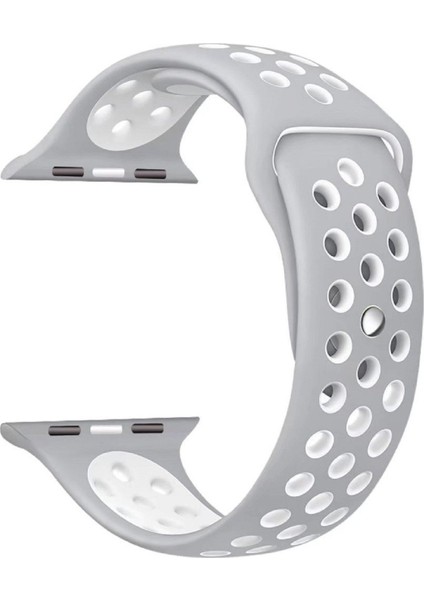 Apple Watch Uyumlu 44MM Spor Kordon 44 mm Kayış Seri 6 Gri - Beyaz