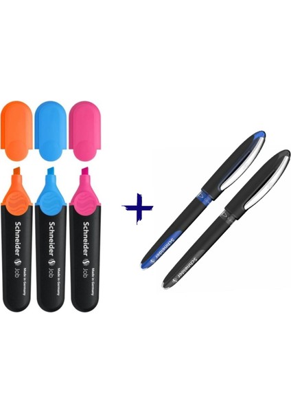 One Sign Imza Kalemi Mavi Siyah + Fosforlu Kalem Mavi Pembe Turuncu