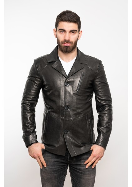 Erkek Siyah Hakiki Deri Mont modelleri