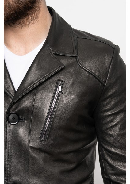 Erkek Siyah Hakiki Deri Mont fırsatları