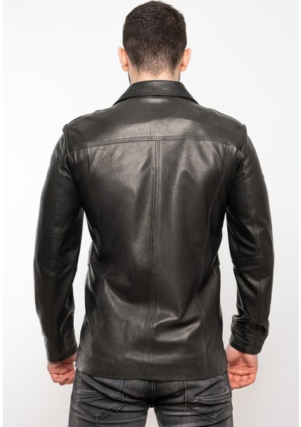Erkek Siyah Hakiki Deri Mont indirimleri