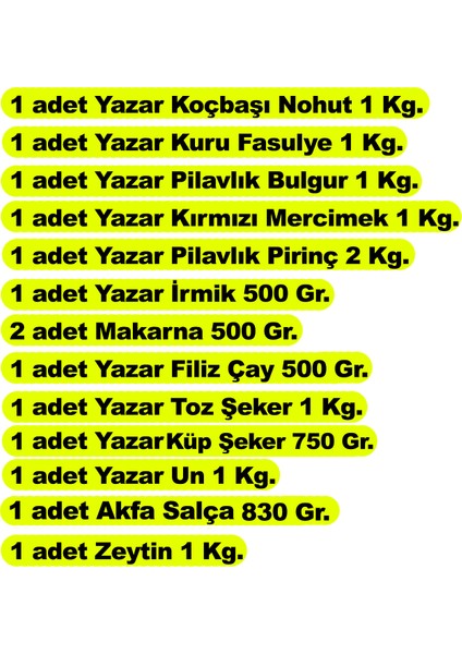 Ramazan Paketi 13 Parça 12,75 kg