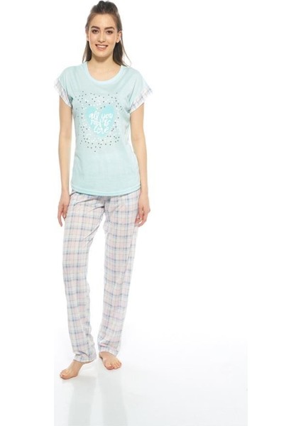 Kareli Desenli Ekose Kısa Kol Bayan Pijama Takım