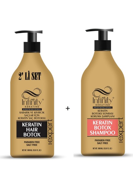 Infinity Professional Keratin Onarıcı Yıpranmış Kuru Saç Botoksu + Keratin Şampuan 1000 ml Set