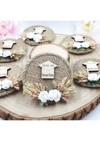 30 Adet Mezuniyet Si Hasır Tabla Üzeri Ahşap Isimli