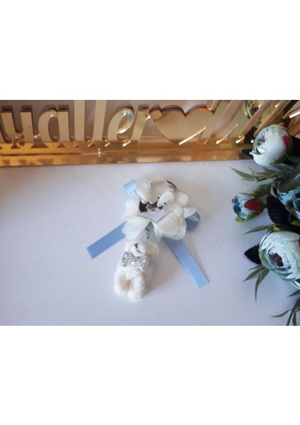 25 Adet Tüylü Krem Ayıcık Anahtarlık Bebek Şekeri