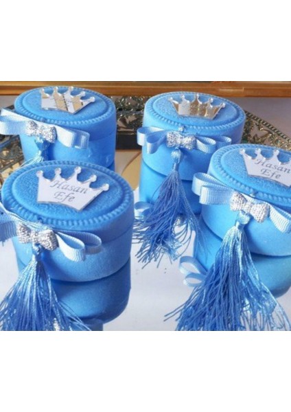 30 Adet Mavi Kutu Pleksi Isimli ve Fiyonklu