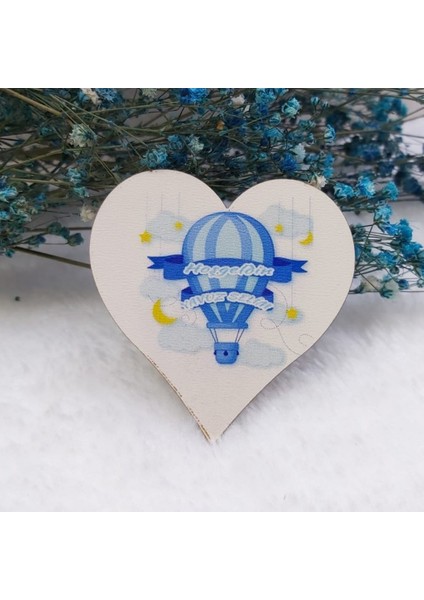 30 Adet Balon Baskılı Bebek Magnetleri Uv Baskı Kalp Ahşap