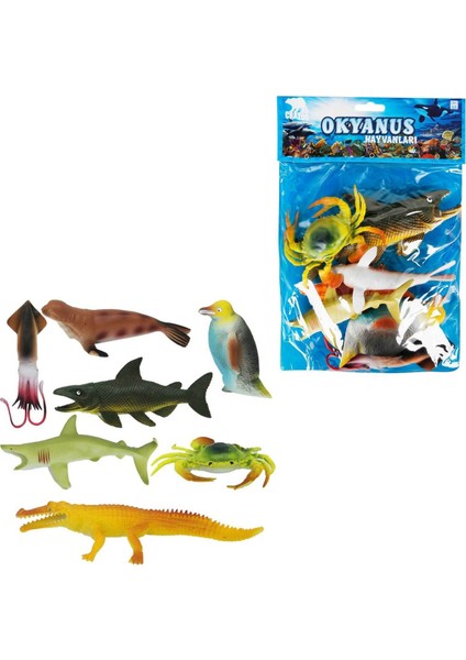 00713 Okyanus Hayvanları Poşetli 7 Li Hayvan Oyun Seti