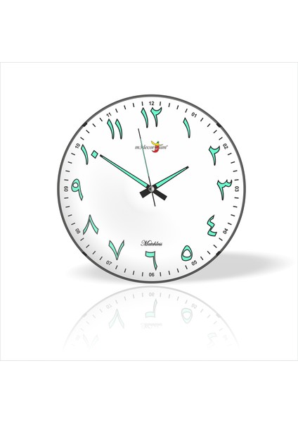 Gece Karanlıkta Görünen Arapça Rakkamlı Büyük Fosforlu Beyaz Zeminli 35 cm Sessiz Camlı Duvar Saati