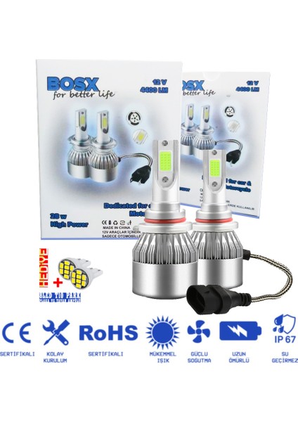 Bosx Iceblue Buz Mavi LED Xenon Far Ampulü 4400LM 10000K 9006