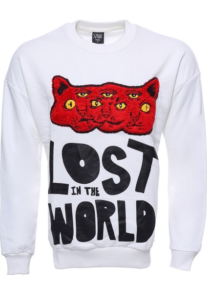 Baskılı Desenli Bisiklet Yaka Sweatshirt
