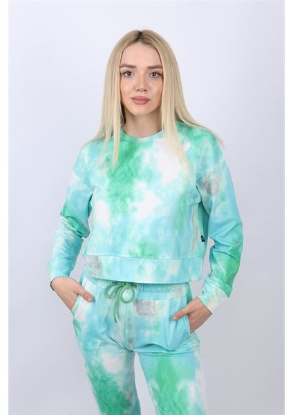 Kadın Crop Yeşil Batik Sweatshirt fiyatları