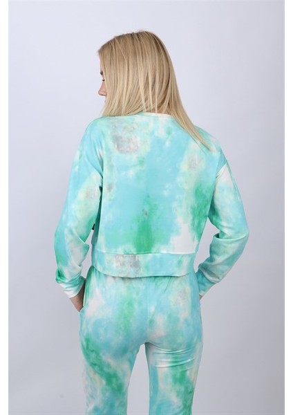 Kadın Crop Yeşil Batik Sweatshirt modelleri