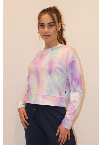 Kadın Crop Pembe Batik Sweatshirt