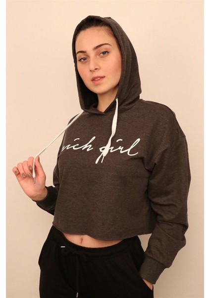 Kadın Antrasit Crop Sweatshirt