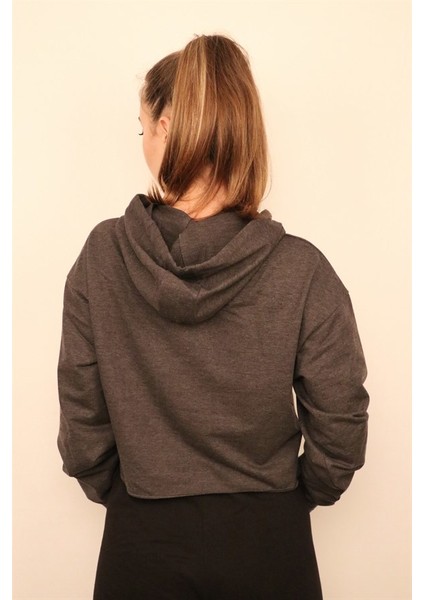 Kadın Antrasit Crop Sweatshirt