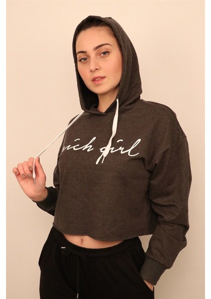 Kadın Antrasit Crop Sweatshirt fiyatları