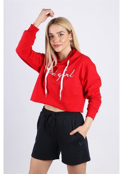 Kadın Kırmızı Crop Sweatshirt